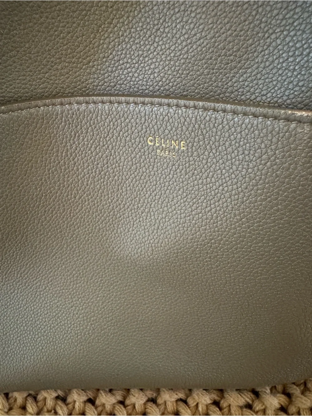 Authentic Celine Medium Sangle Bucket Bag in Grained Calfskin (Taupe)